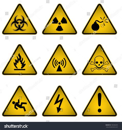 Hazard Icons And Symbols Stock Vector Illustration 185383205 Shutterstock