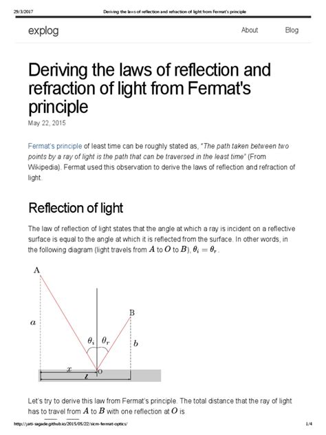 Deriving The Laws of Reflection and Refraction of Light From Fermat's ...