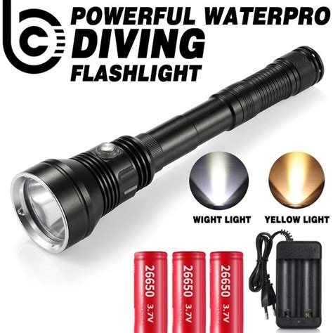 New Powerful Waterproof Scuba Diving Flashlight Xhp Yellow White