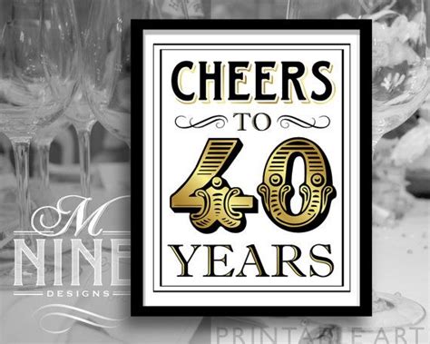 Gold Printable Art Cheers To 40 Years Vintage Etsy Gold Printable