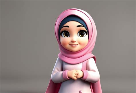 Premium Photo D Character Muslim Hijab Girl Cute Smile