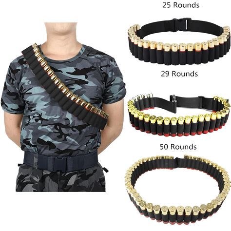 25 29 50 Rounds Hunting Bullet Ammo Tactical Military Airsoft Shotgun Shell Bandolier Belt 12 20