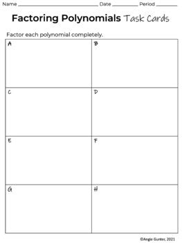 Factoring Polynomials Task Cards By Angie Gunter A Squared Math