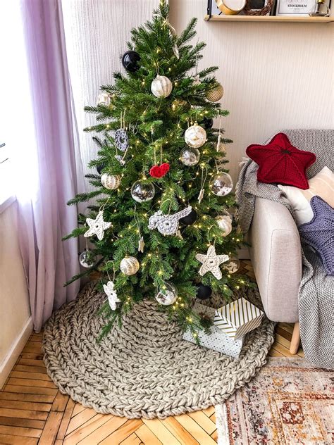 Giant Knit Holiday Tree Skirt Chunky Knit Beige Christmas Tree Etsy