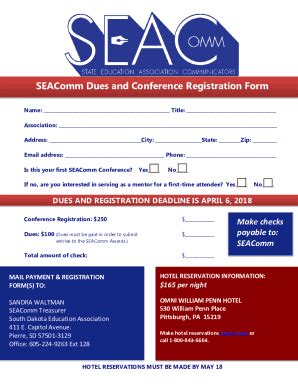 Fillable Online Seacomm Dues And Conference Registration Form Fax Email