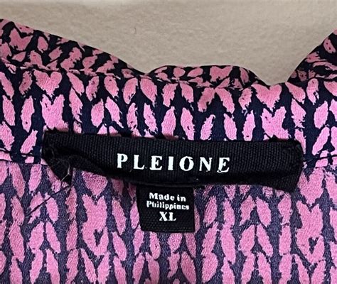 Pleione Womens XL Purple Pink Print Short Sleeve Collar Neck Shirt