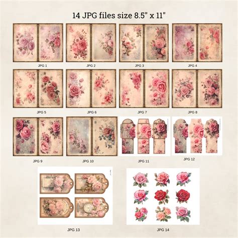 Vintage Rose Junk Journal Kit Love Valentines Ephemera Florals