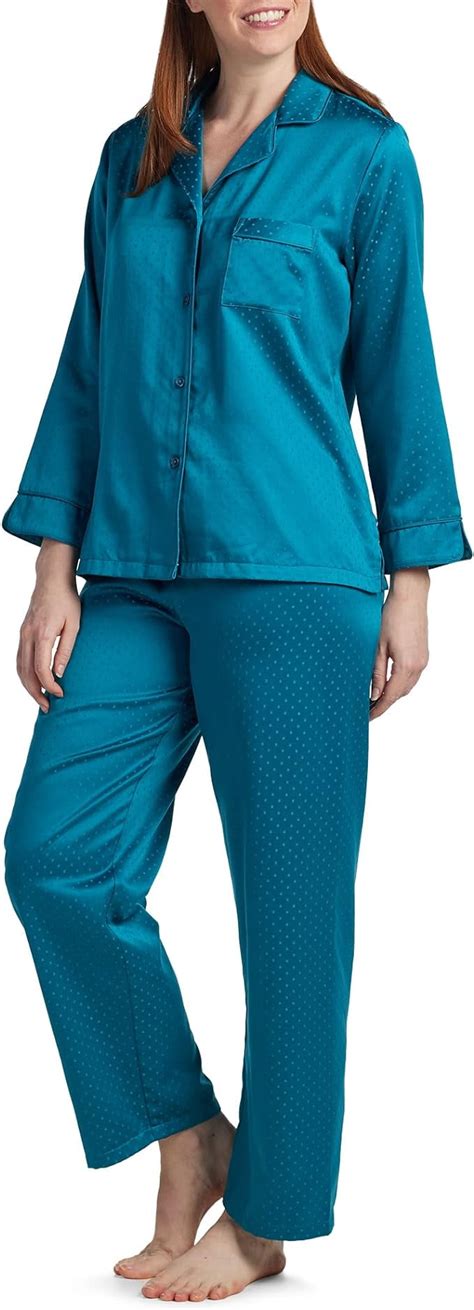 Miss Elaine Pajama Set Womens Satin Pj Set Elastic Waist And Button