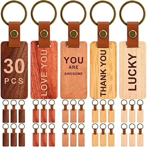 Amazon Auihiay 25 Pieces Leather Wood Keychain Blank Wooden