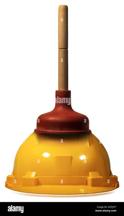 Close Up Of A Red Rubber Plunger With Wooden Handle Above A Yellow And