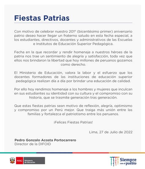 Saludo Por Fiestas Patrias Iespp Alfonso Barrantes Lingan