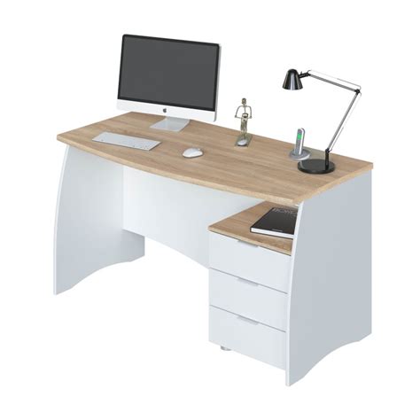 Bureau Avec Caisson Tiroirs Lira Style Scandinave Bois Et Blanc