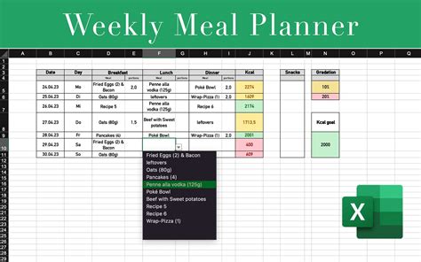 Digitaler Wöchentlicher Mahlzeitenplaner Excel Speiseplaner Wöchentlicher Speiseplaner Excel