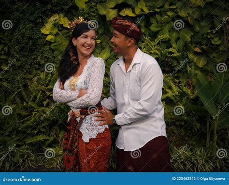 Balinese Culture Multicultural Couple Wearing Traditional Balinese