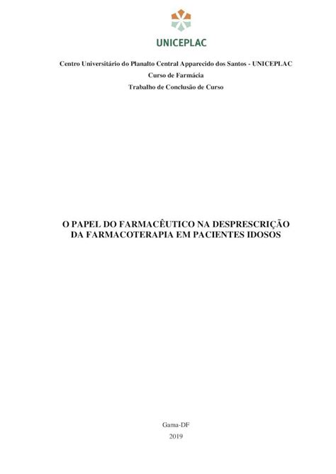 PDF O PAPEL DO FARMACÊUTICO NA DESPRESCRIÇÃO DA FARMACOTERAPIA