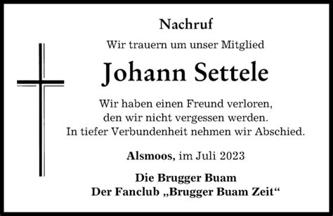 Traueranzeigen Von Johann Settele Augsburger Allgemeine Zeitung