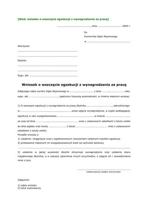 Pdf Wz R Wniosku O Wszcz Cie Egzekucji Z Wynagrodzenia Za Prac