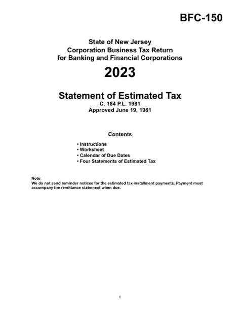 New Jersey Estimated Tax Form Printable Forms Free Online