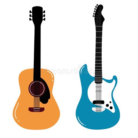 Electric And Acoustic Guitar Set Vector Flat Illustration Stock Vector