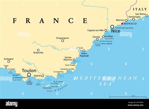 French Riviera, political map. Mediterranean coastline of the southeast ...