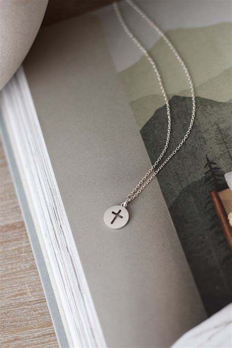 Tiny CROSS Necklace Men Cross Necklace Silver Small Cross Pendant