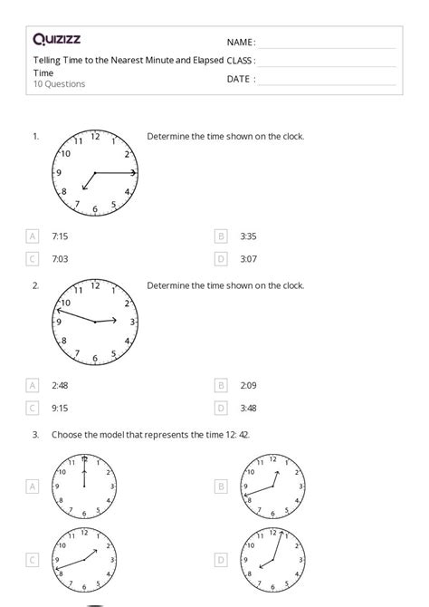 3rd Grade Telling Time To The Nearest Minute Worksheet