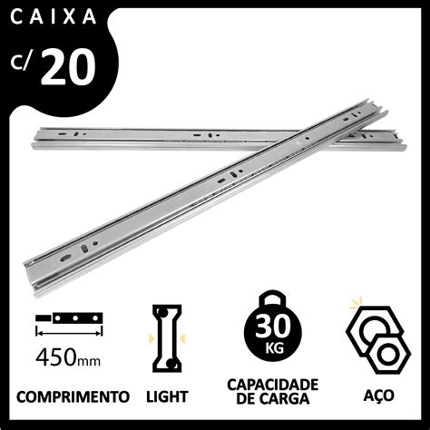 Caixa de Corrediça Telescópica Light 450mm FGVTN 20 Pares