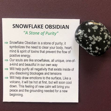 Snowflake Obsidian Tumbled Stone With Description Card Etsy Canada