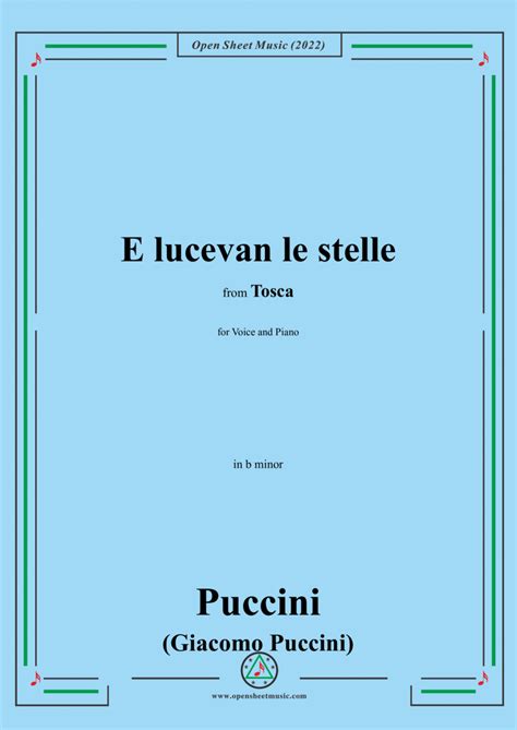 Puccini E Lucevan Le Stelle In B Minor From Tosca Sc For Voice And