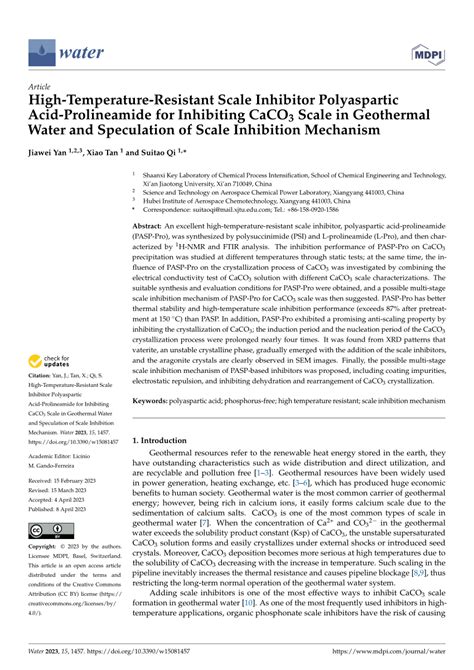 Pdf High Temperature Resistant Scale Inhibitor Polyaspartic Acid