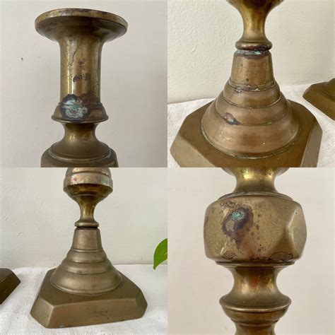 Tall Inch Pair Of Antique Or Vintage Brass Candlesticks Push Up