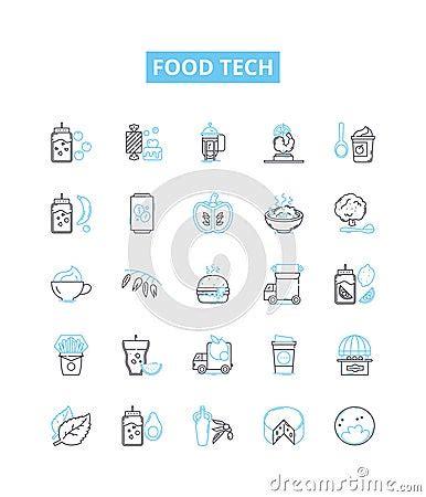 Food Tech Vector Line Icons Set Foodtech Cuisine Nutrition Edible