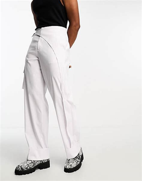 Asos Design Wide Leg Cargo Smart Trousers With Asymmetric Waist Detail