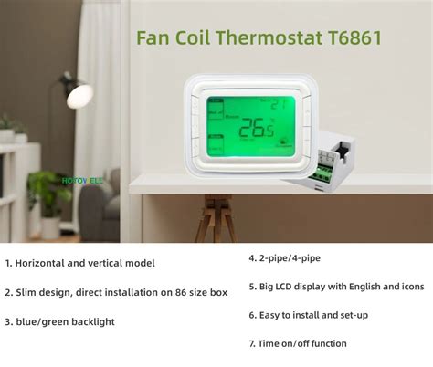 Horizontal Fan Coil Thermostat Green Backlight With Remote Sensor