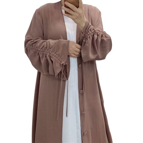 Ruched Sleeve Button Up Abaya After Moda