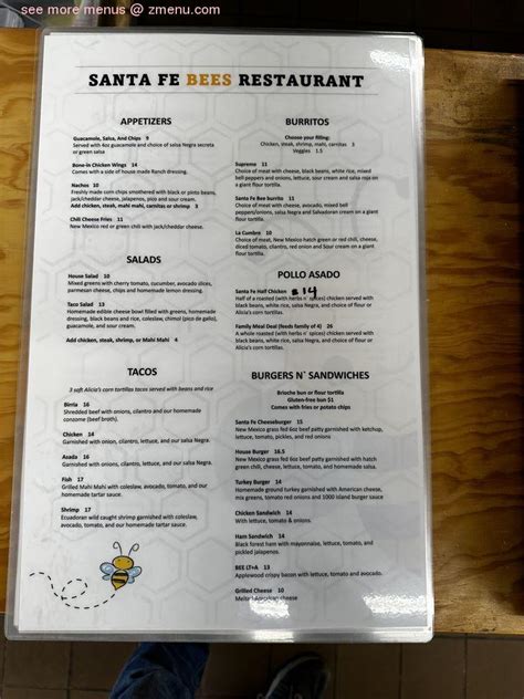 Online Menu Of Santa Fe Bees Restaurant Santa Fe New Mexico 87501