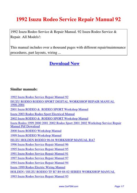 1992 Isuzu Rodeo Service Repair Manual 92 By Hui Zhang Issuu