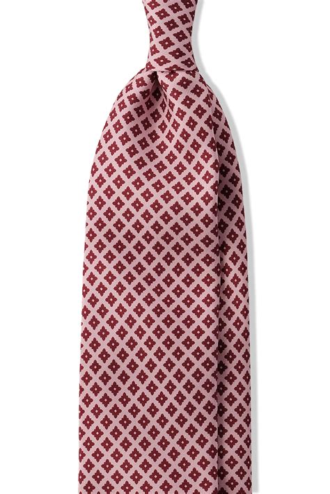 3-Fold Floral Printed Silk Tie - Pink/Bordeaux | Brunati Como®
