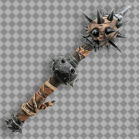 Battle Worn Iron Mace Spiked With Obsidian Shards And Wrappe Png Game