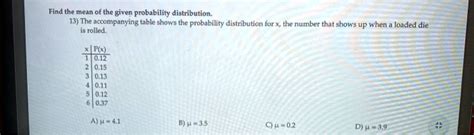 Solvedfind The Mean Of The Given Probability Distribution 13 The