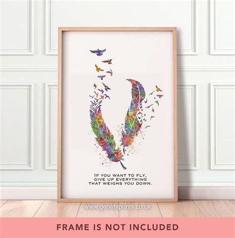 Birds Feather Quote Watercolor Art Print Inspirational Quotes