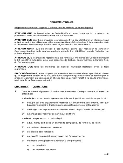 Fillable Online Principales Dispositions Du Rglement Sur La Garde Des