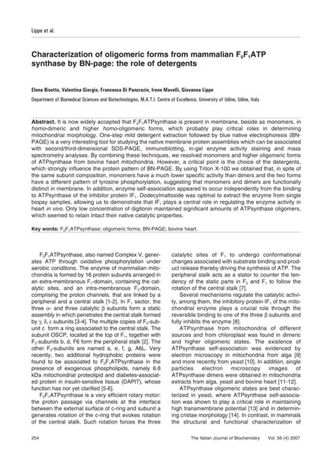 PDF Characterization Of Oligomeric Forms From Mammalian F0F1ATP