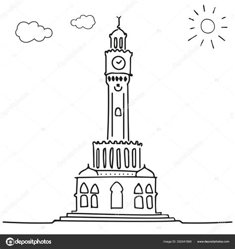 Izmir Reloj Torre Dibujo Turquía Vector de stock por blazerrss 352441668