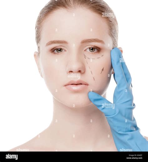 Beautician Draw Correction Lines On Woman Face Stock Photo Alamy