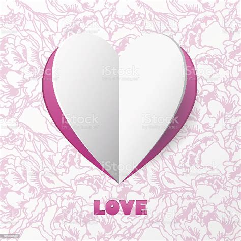 Paper Heart Love Card On Flower Background Stock Illustration