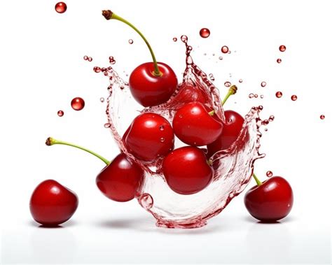 Premium Photo Red Cherry Berries And Slice Levitate On A White Background