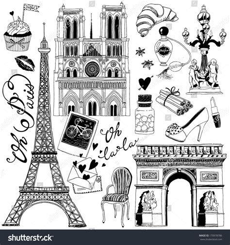 Handdrawn Paris Symbols Set Stock Vector 170978786 Shutterstock