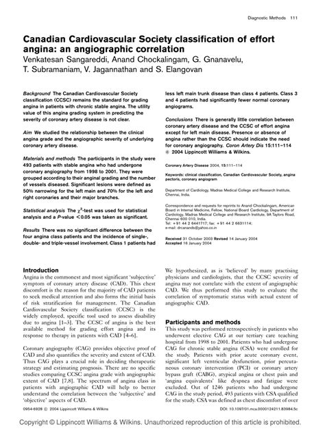 Pdf Canadian Cardiovascular Society Classification Of Effort Angina