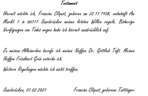 Beispiele F R Handschriftliche Testamente Erbrecht Anwalt Saarland